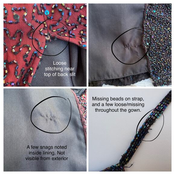 VTG Y2K Red Ombré Beaded Gown Dress Lg Strappy Open Back Fairy Vampy Whimsigoth - Picture 15 of 16